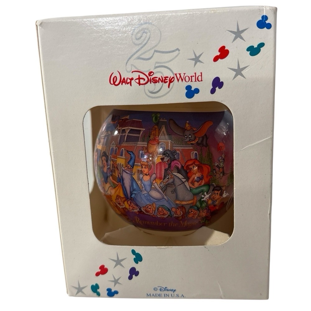 VTG Walt Disney World Remember the Magic 25th‎ Anniversary Round Glass Ornament